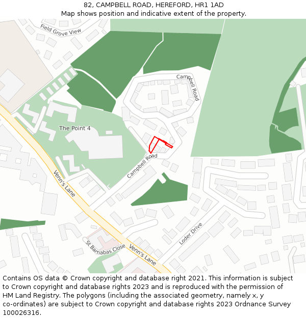 82, CAMPBELL ROAD, HEREFORD, HR1 1AD: Location map and indicative extent of plot