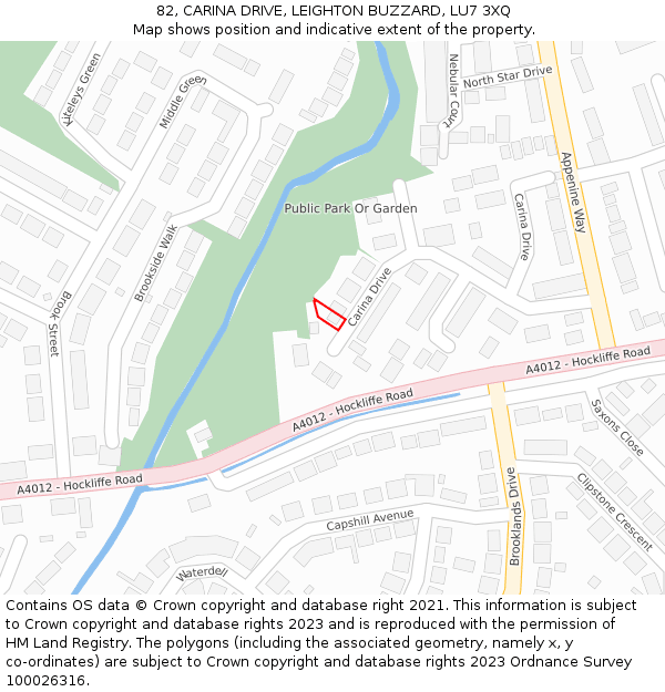 82, CARINA DRIVE, LEIGHTON BUZZARD, LU7 3XQ: Location map and indicative extent of plot