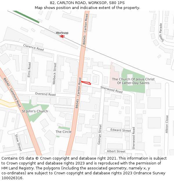 82, CARLTON ROAD, WORKSOP, S80 1PS: Location map and indicative extent of plot