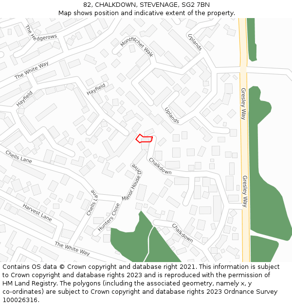 82, CHALKDOWN, STEVENAGE, SG2 7BN: Location map and indicative extent of plot