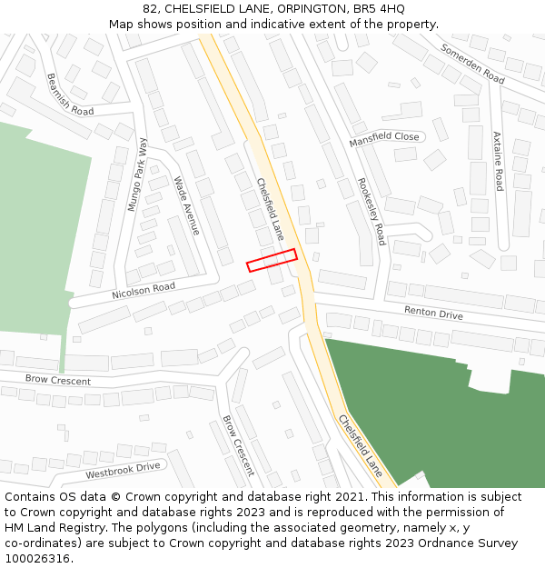 82, CHELSFIELD LANE, ORPINGTON, BR5 4HQ: Location map and indicative extent of plot