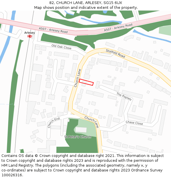 82, CHURCH LANE, ARLESEY, SG15 6UX: Location map and indicative extent of plot