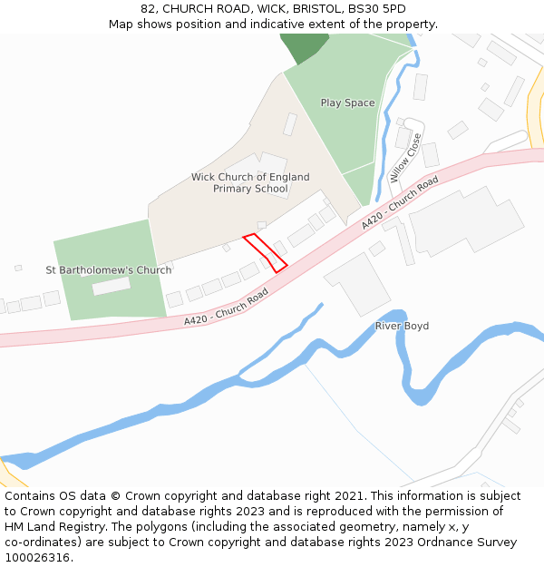 82, CHURCH ROAD, WICK, BRISTOL, BS30 5PD: Location map and indicative extent of plot