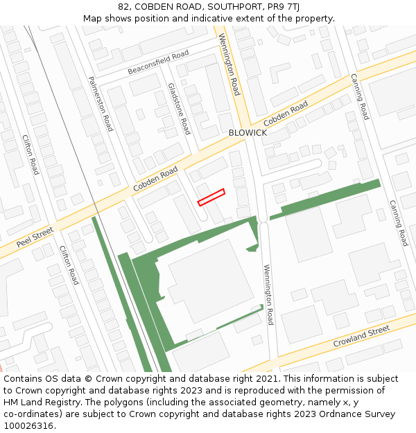 82, COBDEN ROAD, SOUTHPORT, PR9 7TJ: Location map and indicative extent of plot