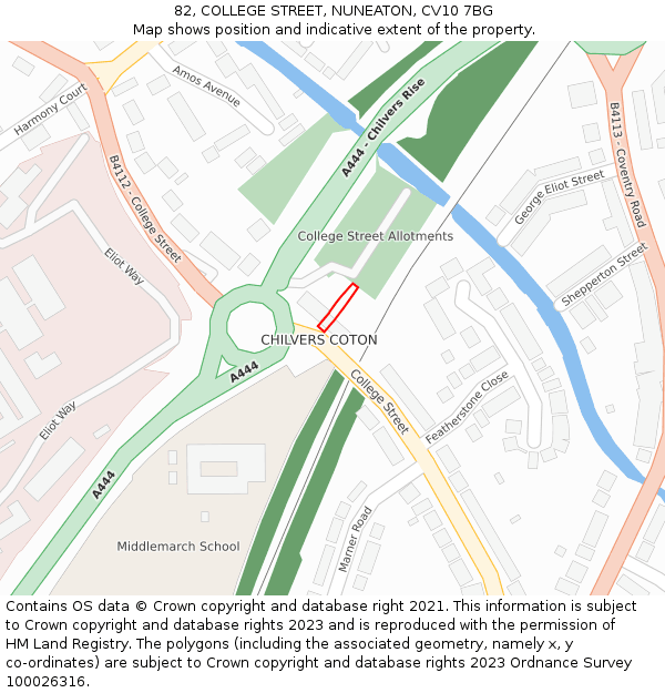 82, COLLEGE STREET, NUNEATON, CV10 7BG: Location map and indicative extent of plot