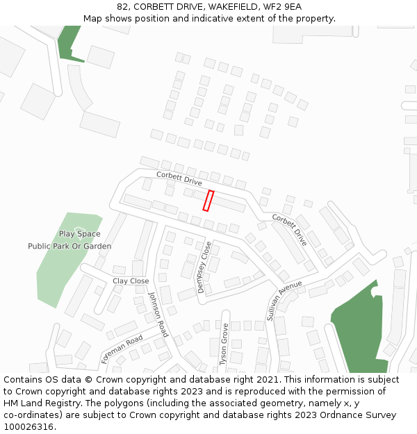 82, CORBETT DRIVE, WAKEFIELD, WF2 9EA: Location map and indicative extent of plot
