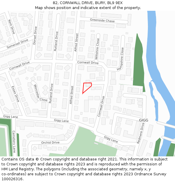 82, CORNWALL DRIVE, BURY, BL9 9EX: Location map and indicative extent of plot