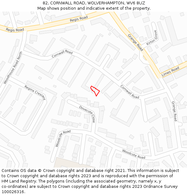 82, CORNWALL ROAD, WOLVERHAMPTON, WV6 8UZ: Location map and indicative extent of plot