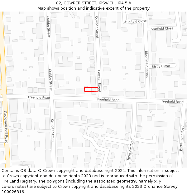 82, COWPER STREET, IPSWICH, IP4 5JA: Location map and indicative extent of plot