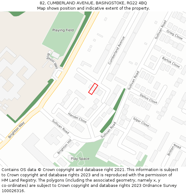 82, CUMBERLAND AVENUE, BASINGSTOKE, RG22 4BQ: Location map and indicative extent of plot