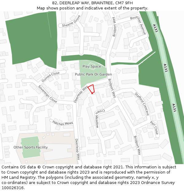 82, DEERLEAP WAY, BRAINTREE, CM7 9FH: Location map and indicative extent of plot