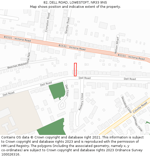 82, DELL ROAD, LOWESTOFT, NR33 9NS: Location map and indicative extent of plot
