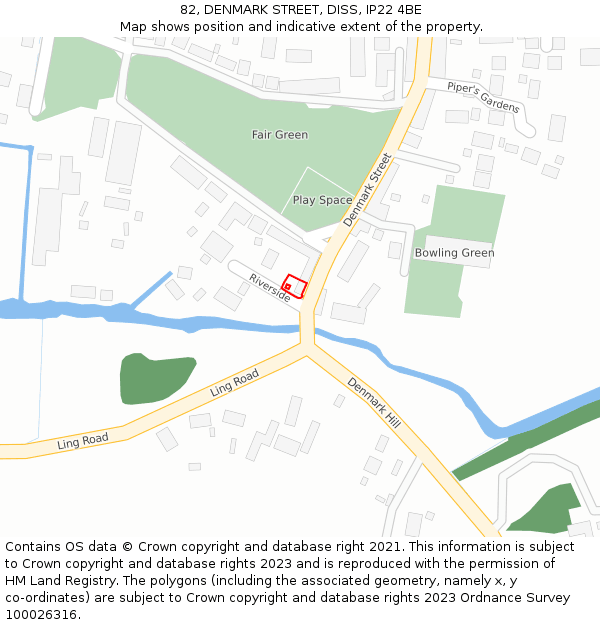 82, DENMARK STREET, DISS, IP22 4BE: Location map and indicative extent of plot