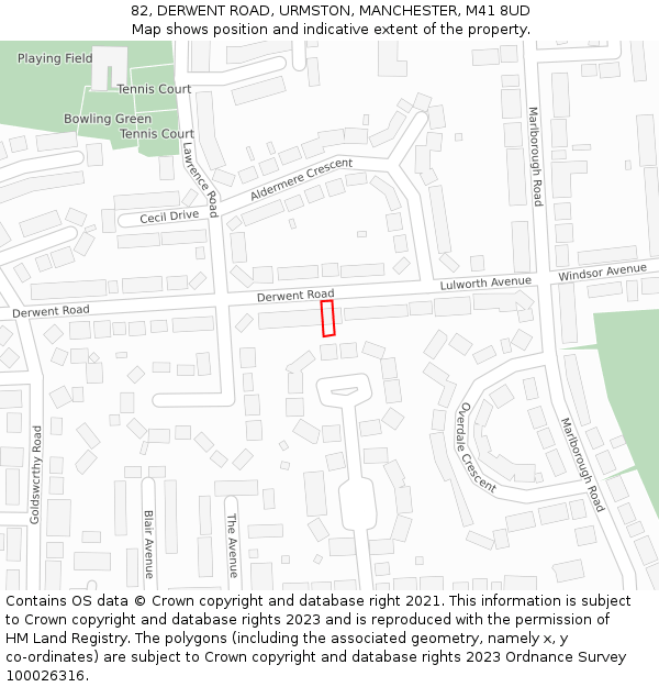 82, DERWENT ROAD, URMSTON, MANCHESTER, M41 8UD: Location map and indicative extent of plot