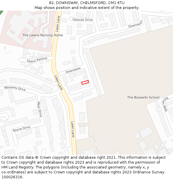82, DOWNSWAY, CHELMSFORD, CM1 6TU: Location map and indicative extent of plot