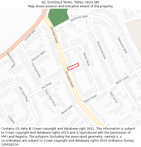 82, DUNDALE ROAD, TRING, HP23 5BY: Location map and indicative extent of plot