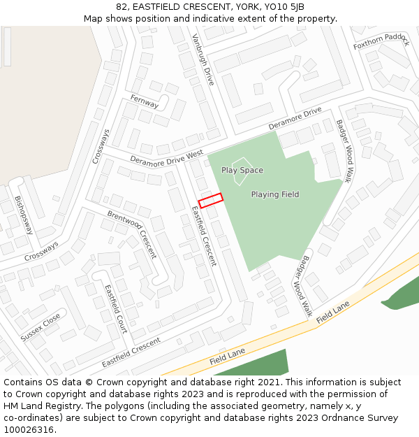 82, EASTFIELD CRESCENT, YORK, YO10 5JB: Location map and indicative extent of plot