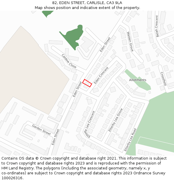 82, EDEN STREET, CARLISLE, CA3 9LA: Location map and indicative extent of plot