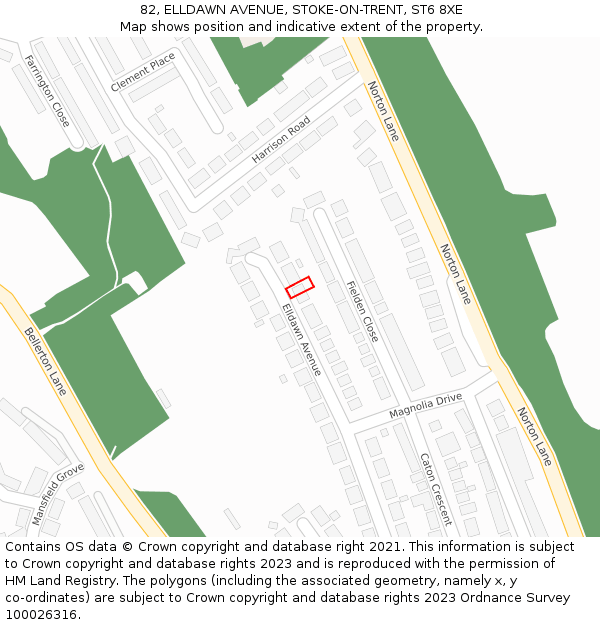 82, ELLDAWN AVENUE, STOKE-ON-TRENT, ST6 8XE: Location map and indicative extent of plot