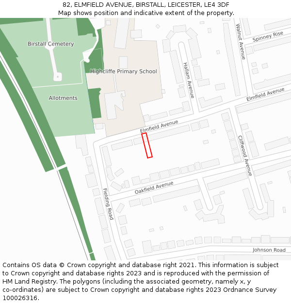 82, ELMFIELD AVENUE, BIRSTALL, LEICESTER, LE4 3DF: Location map and indicative extent of plot