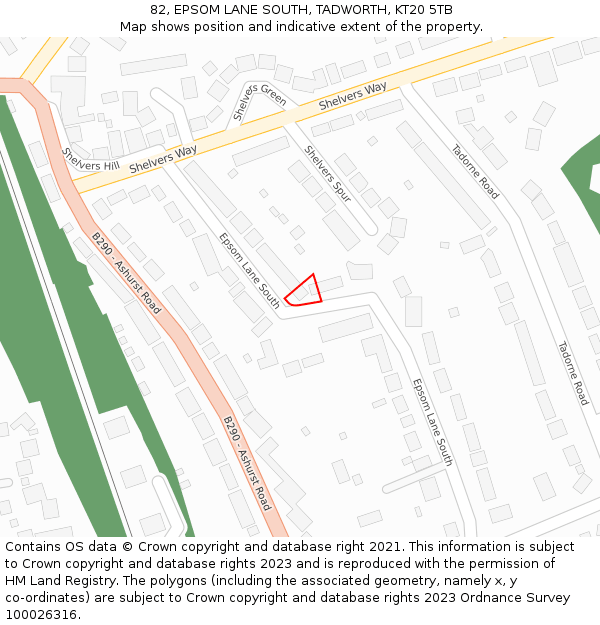 82, EPSOM LANE SOUTH, TADWORTH, KT20 5TB: Location map and indicative extent of plot