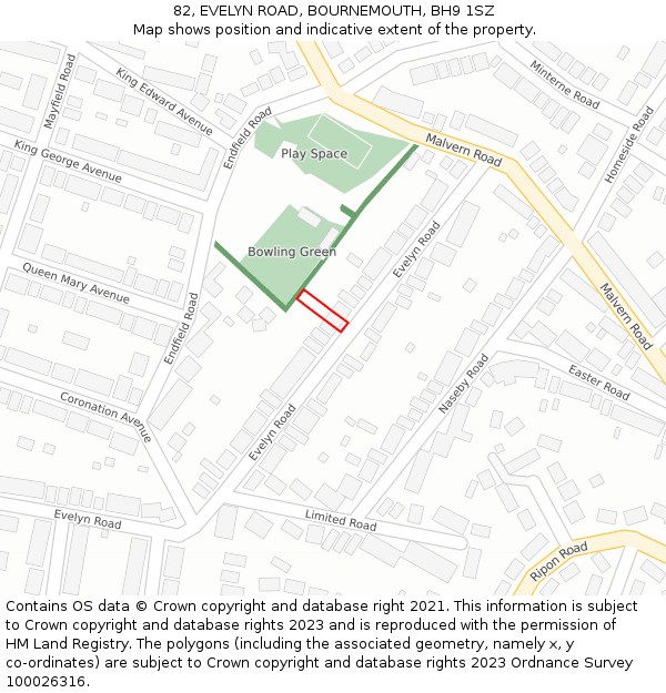 82, EVELYN ROAD, BOURNEMOUTH, BH9 1SZ: Location map and indicative extent of plot