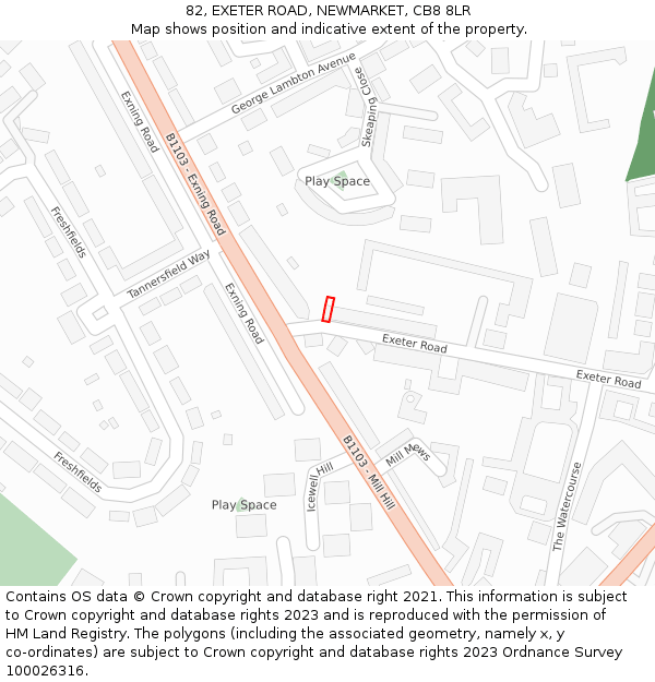 82, EXETER ROAD, NEWMARKET, CB8 8LR: Location map and indicative extent of plot