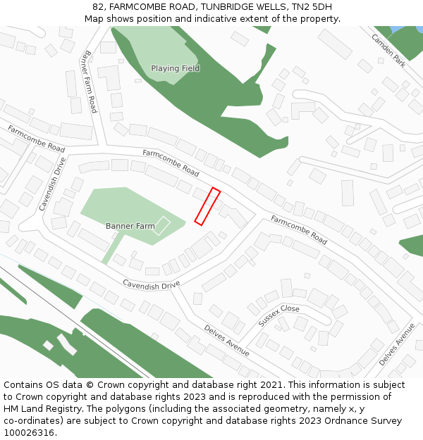 82, FARMCOMBE ROAD, TUNBRIDGE WELLS, TN2 5DH: Location map and indicative extent of plot