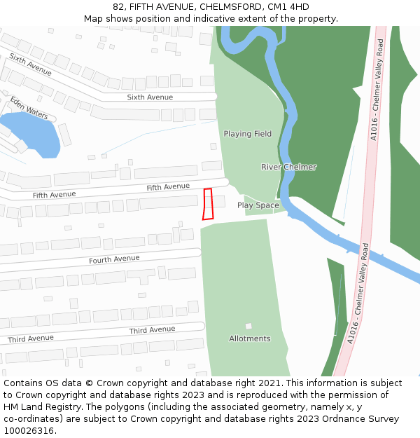 82, FIFTH AVENUE, CHELMSFORD, CM1 4HD: Location map and indicative extent of plot