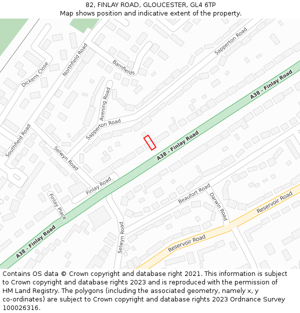 82, FINLAY ROAD, GLOUCESTER, GL4 6TP: Location map and indicative extent of plot