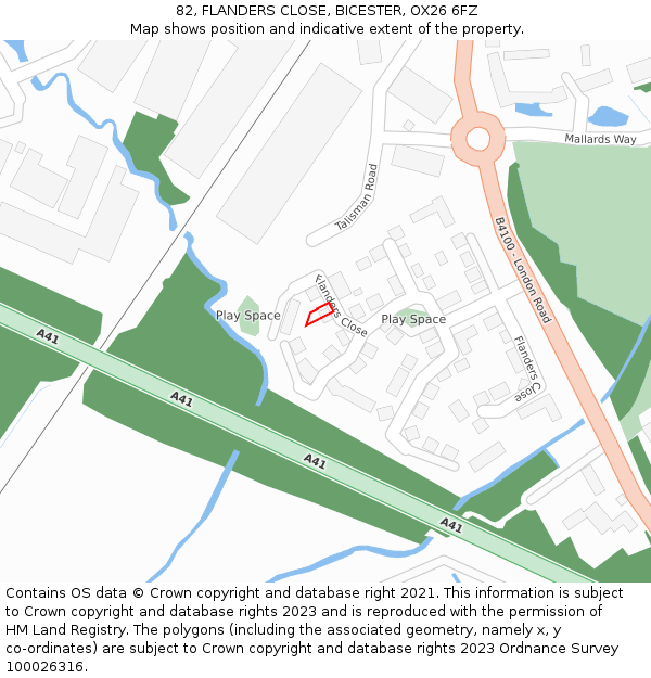 82, FLANDERS CLOSE, BICESTER, OX26 6FZ: Location map and indicative extent of plot