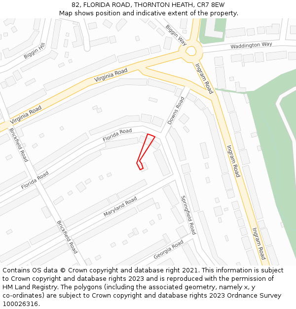 82, FLORIDA ROAD, THORNTON HEATH, CR7 8EW: Location map and indicative extent of plot