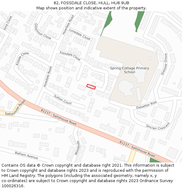 82, FOSSDALE CLOSE, HULL, HU8 9UB: Location map and indicative extent of plot