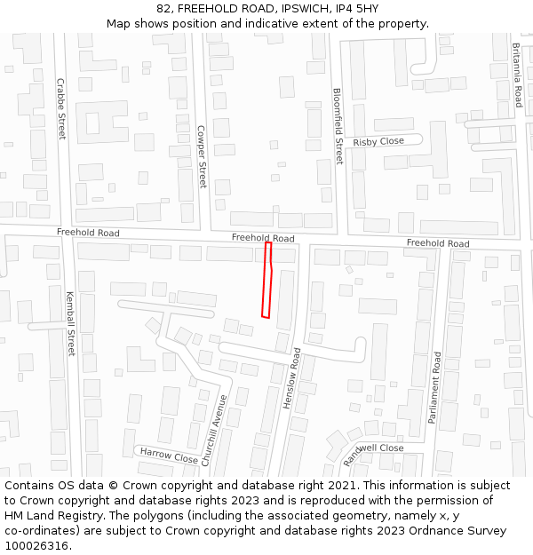 82, FREEHOLD ROAD, IPSWICH, IP4 5HY: Location map and indicative extent of plot