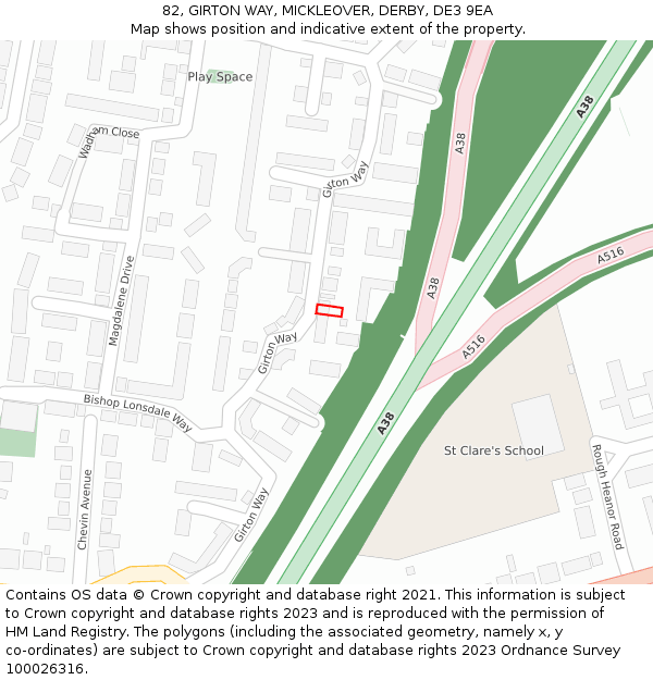 82, GIRTON WAY, MICKLEOVER, DERBY, DE3 9EA: Location map and indicative extent of plot