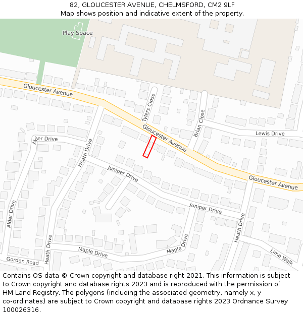 82, GLOUCESTER AVENUE, CHELMSFORD, CM2 9LF: Location map and indicative extent of plot