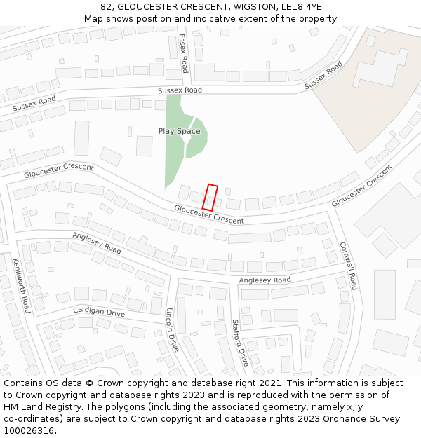 82, GLOUCESTER CRESCENT, WIGSTON, LE18 4YE: Location map and indicative extent of plot