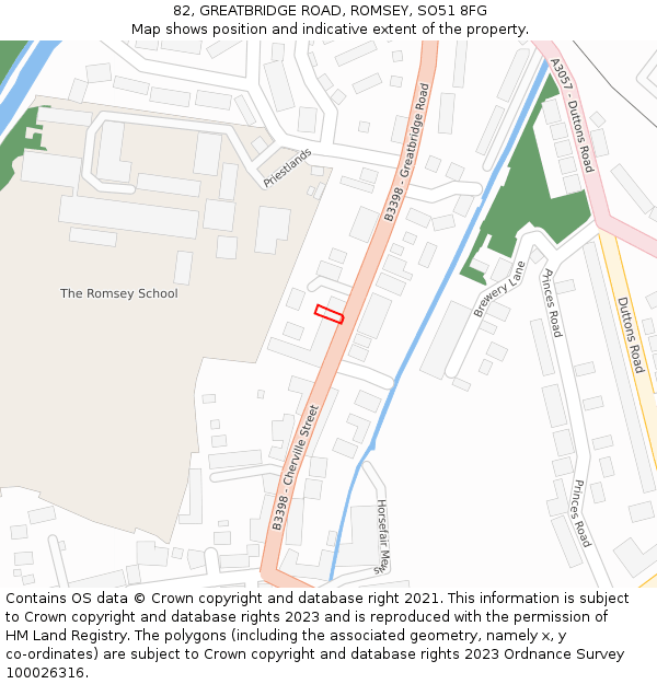 82, GREATBRIDGE ROAD, ROMSEY, SO51 8FG: Location map and indicative extent of plot