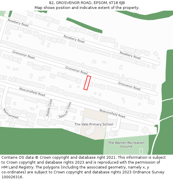 82, GROSVENOR ROAD, EPSOM, KT18 6JB: Location map and indicative extent of plot