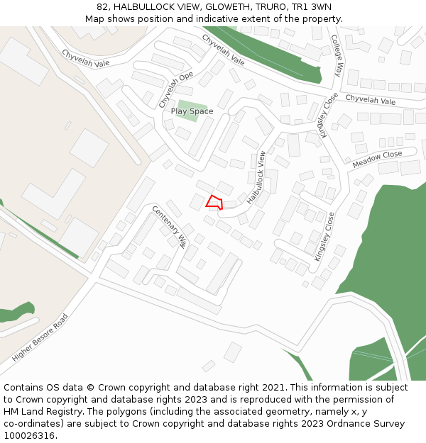 82, HALBULLOCK VIEW, GLOWETH, TRURO, TR1 3WN: Location map and indicative extent of plot