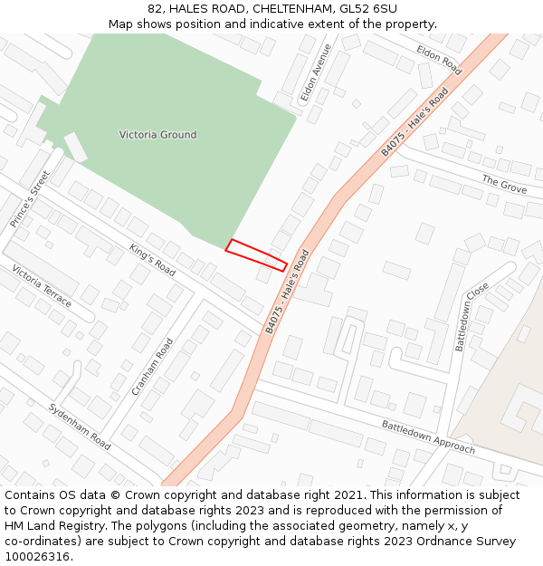 82, HALES ROAD, CHELTENHAM, GL52 6SU: Location map and indicative extent of plot