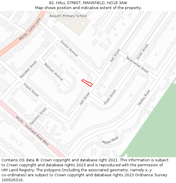 82, HALL STREET, MANSFIELD, NG18 3AW: Location map and indicative extent of plot