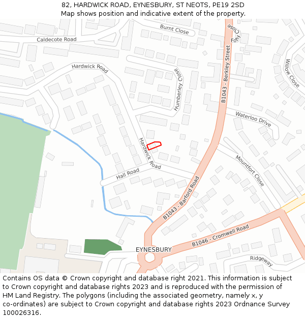 82, HARDWICK ROAD, EYNESBURY, ST NEOTS, PE19 2SD: Location map and indicative extent of plot