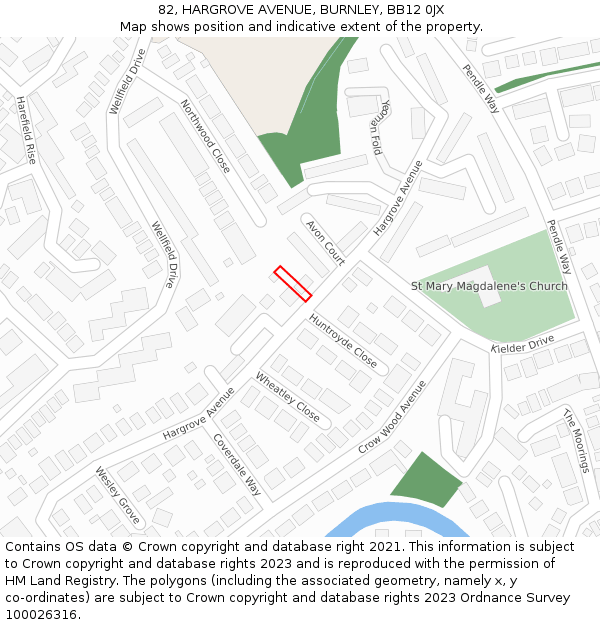 82, HARGROVE AVENUE, BURNLEY, BB12 0JX: Location map and indicative extent of plot