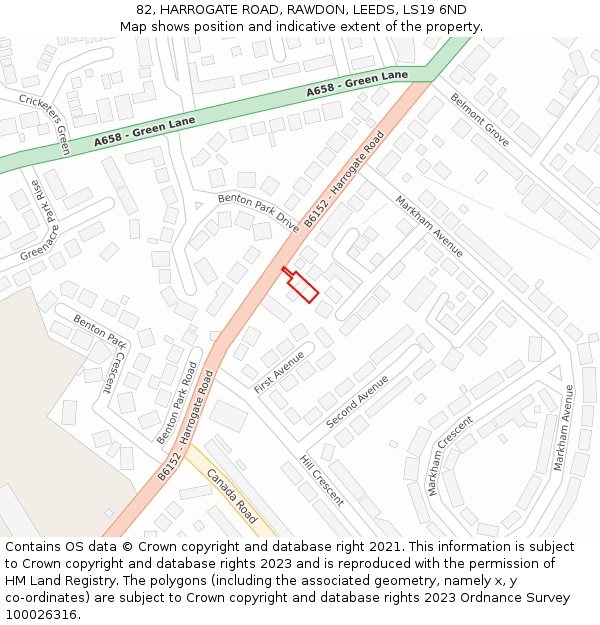 82, HARROGATE ROAD, RAWDON, LEEDS, LS19 6ND: Location map and indicative extent of plot