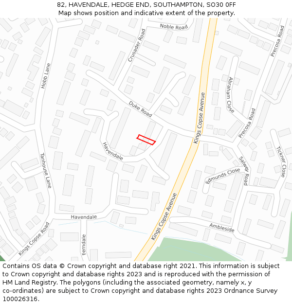 82, HAVENDALE, HEDGE END, SOUTHAMPTON, SO30 0FF: Location map and indicative extent of plot
