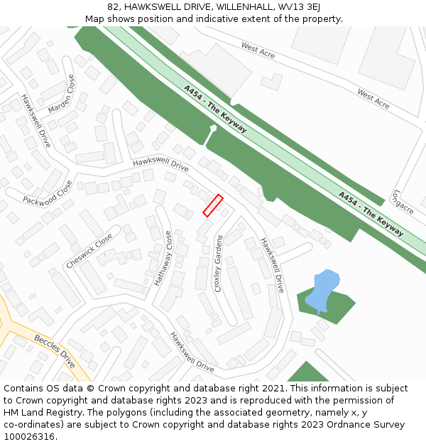 82, HAWKSWELL DRIVE, WILLENHALL, WV13 3EJ: Location map and indicative extent of plot
