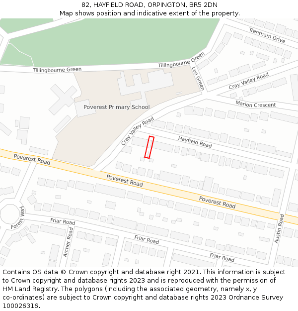 82, HAYFIELD ROAD, ORPINGTON, BR5 2DN: Location map and indicative extent of plot