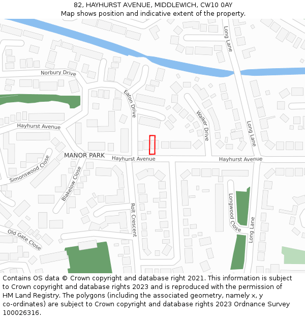 82, HAYHURST AVENUE, MIDDLEWICH, CW10 0AY: Location map and indicative extent of plot