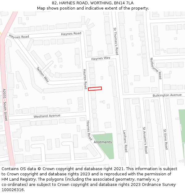 82, HAYNES ROAD, WORTHING, BN14 7LA: Location map and indicative extent of plot